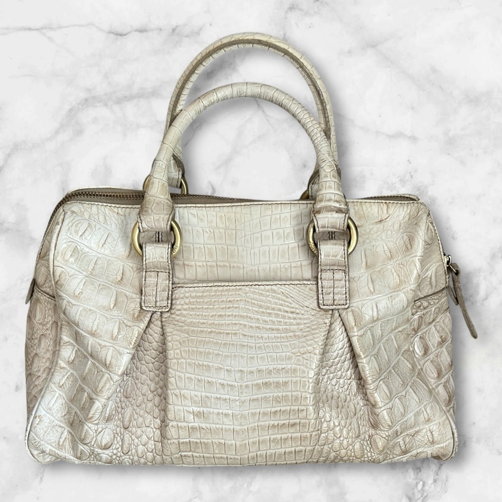 Brahmin Cream Croc Embossed Satchel Tote Purse - Picture 2 of 16